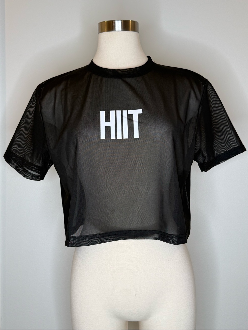 Black Mesh Crop Tee -